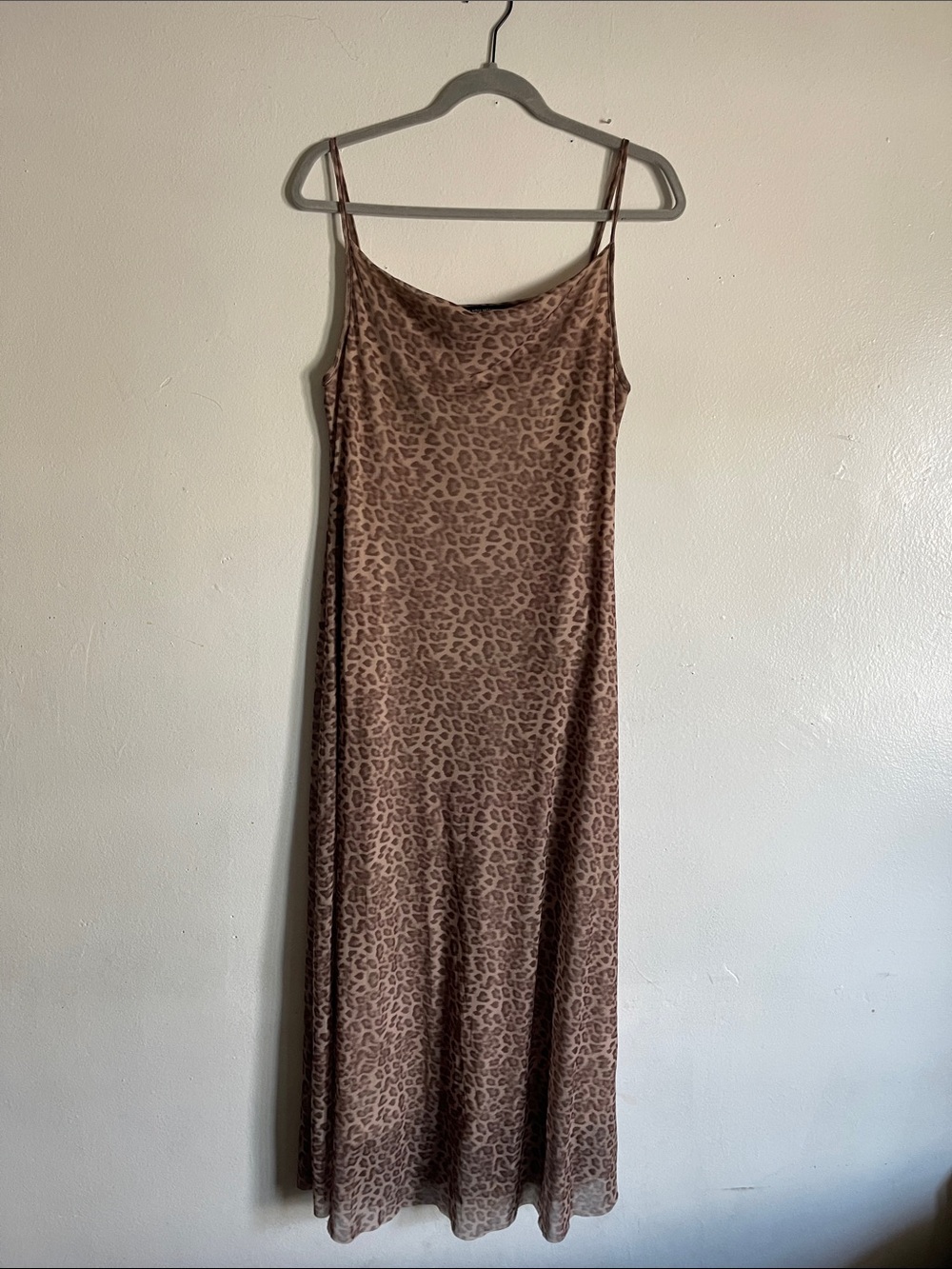 See You Monday Cowl Neck Leopard Print Slip Midi Dress Size Large